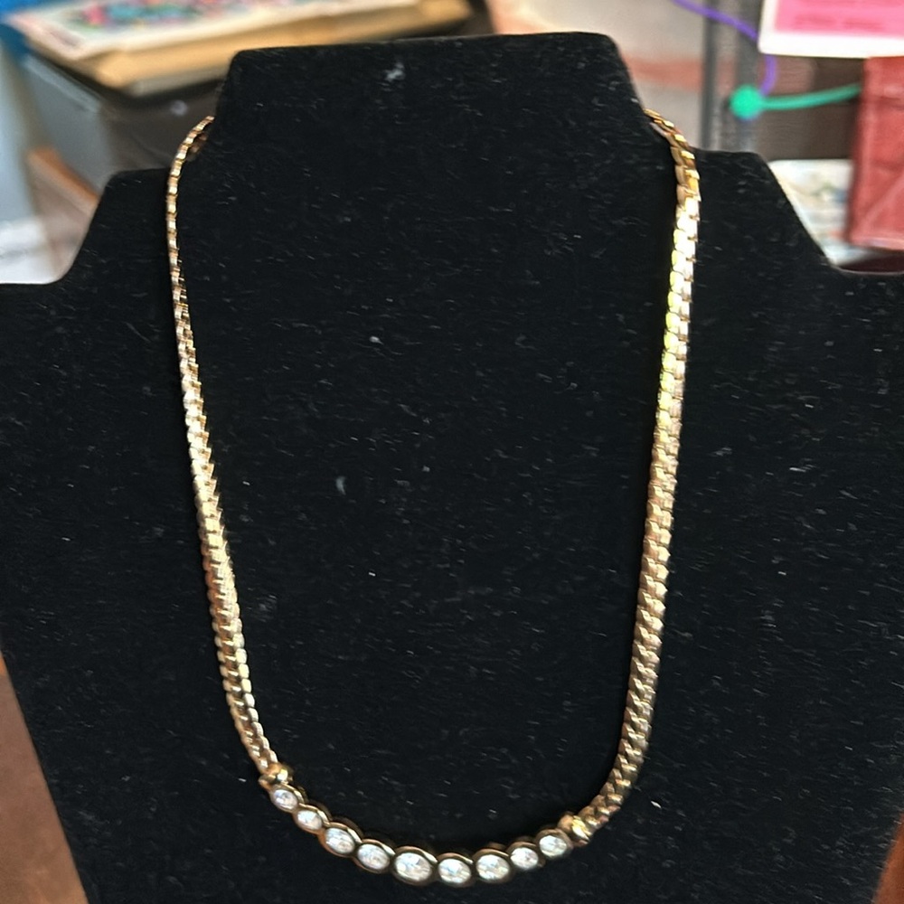 Christian Dior Gold plated and white crystal necklace. - Picture 2 of 5